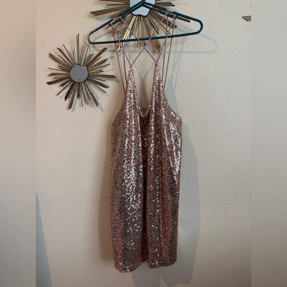 Shinestar Beige Sequin Dress
